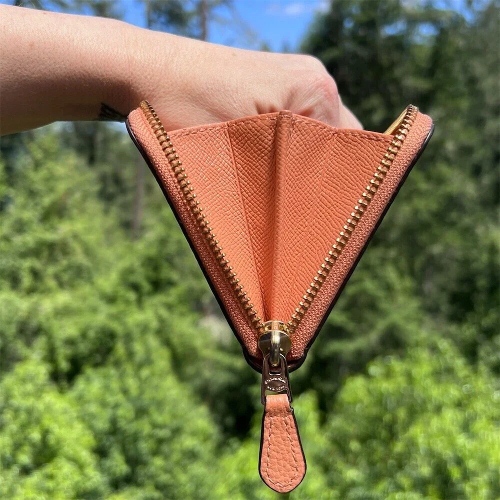 COACH Long Zip-Around Wallet Burnt Orange Pebble Leather Gold Hardware AUTHENTIC